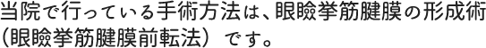 当院で行っている手術方法は、眼瞼挙筋腱膜の形成術(眼瞼挙筋腱膜前転法)です。